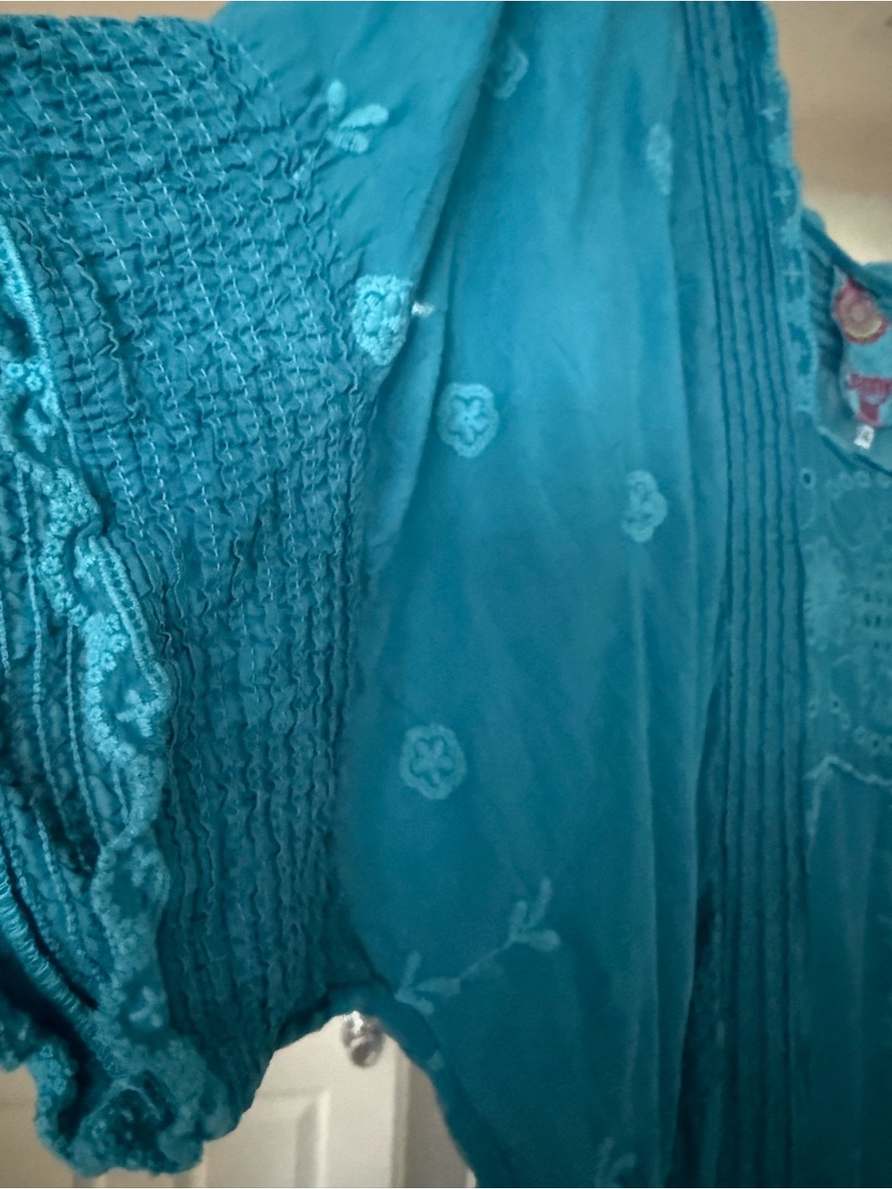 Johnny Was Teal Embroidered Boho Tunic Dress - Picture 3 of 6